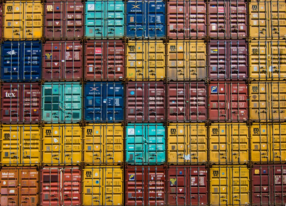Stacked shipping containers
